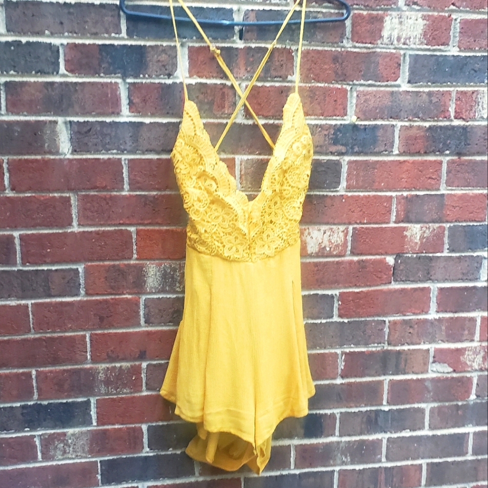 Lulu's Star Spangled Mustard Romper